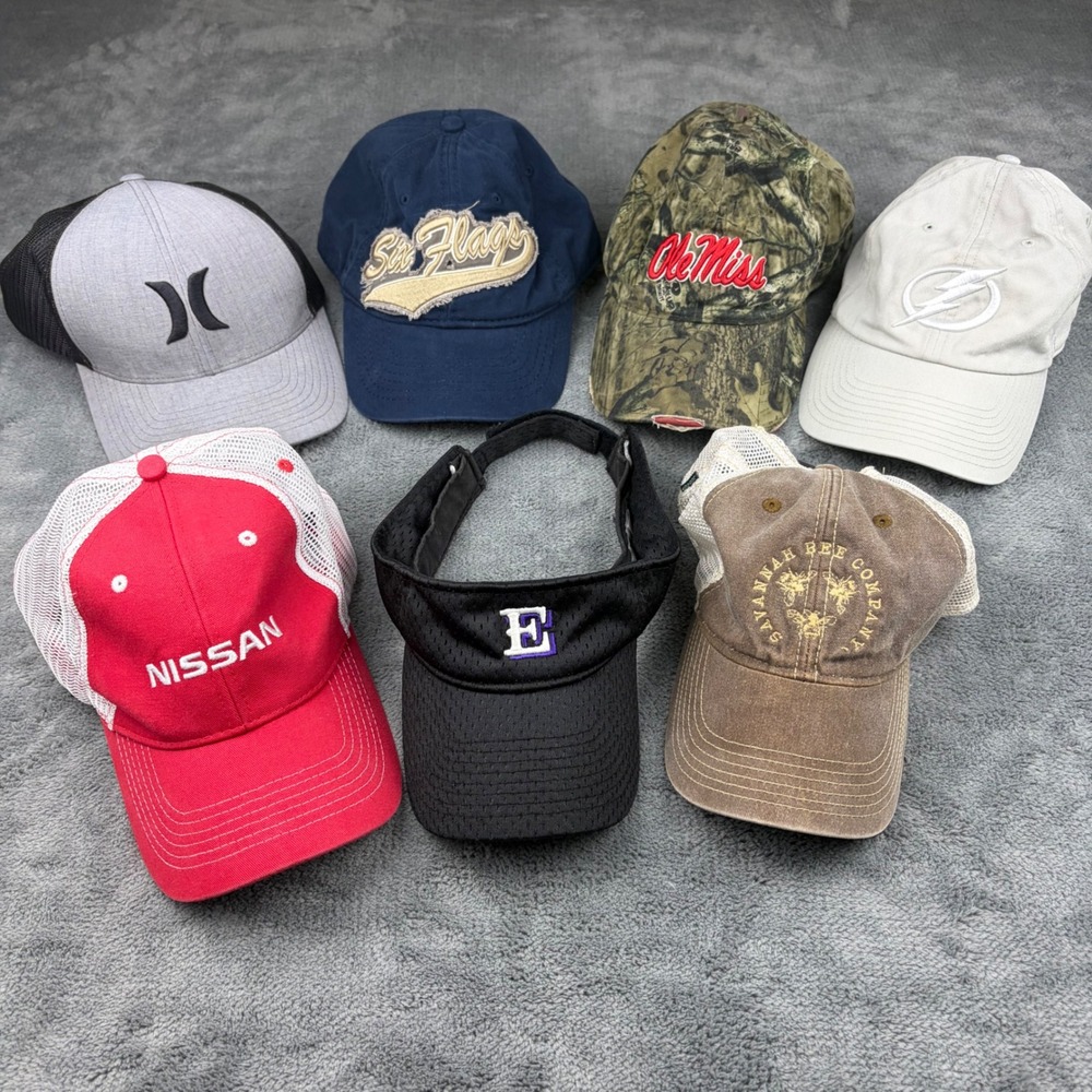 Mens Hat Lot 7pc Hurley Six Flags Ole Miss Nissan Savannah Bee NHL Visor Camo